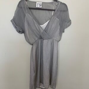 Sheer Gray Striped Wrap Dress